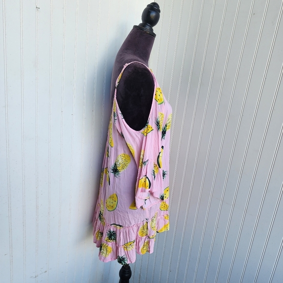 Solitaire Swim Cover Up Dress Pink Yelloe Pinapple Mellon Print Lighweight Sz M - Picture 4 of 11